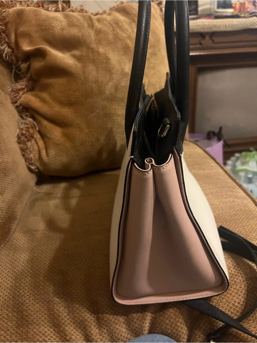 kate spade Black, White & Blush Leather Satchel with Detachable Strap